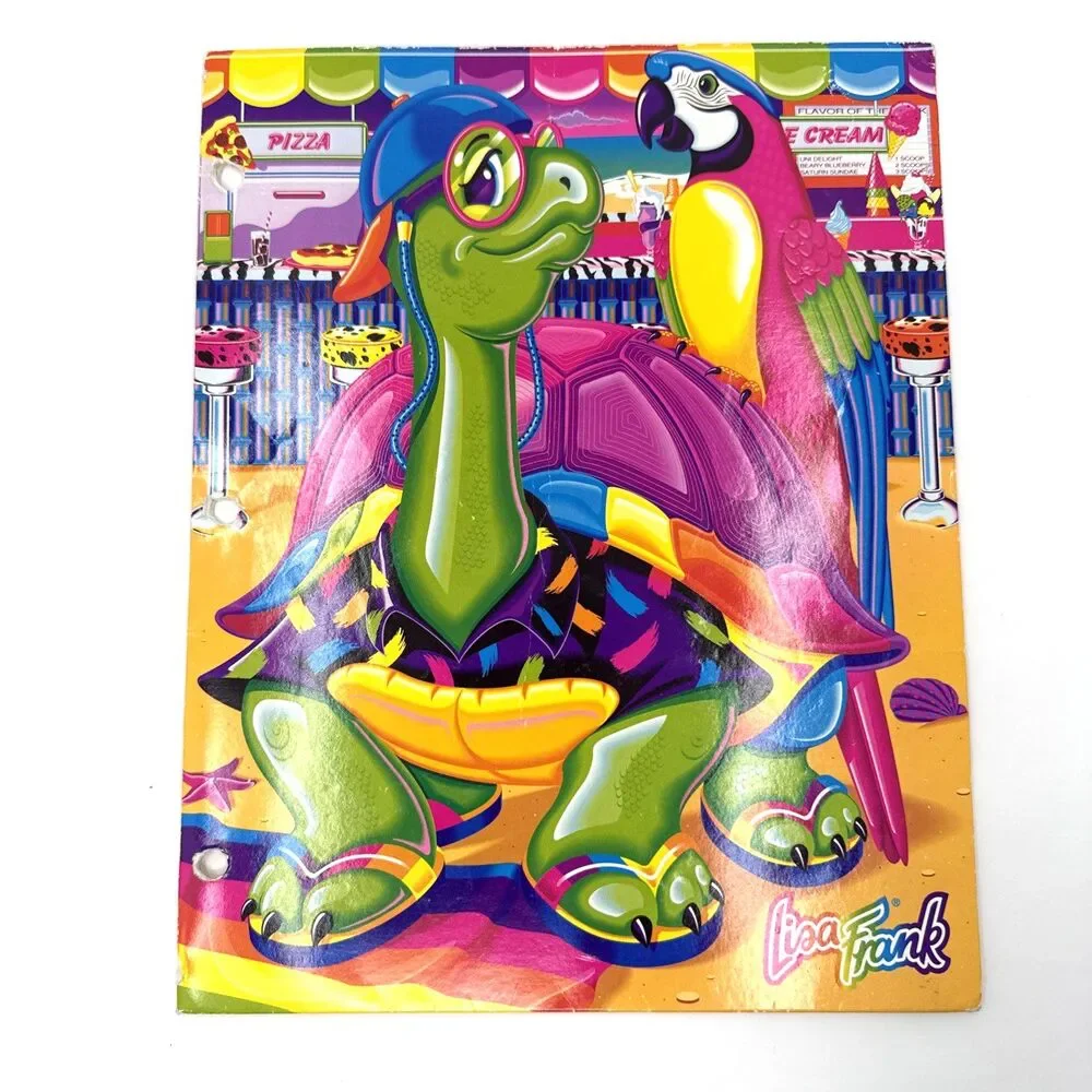 Lisa Frank Trendy Turtle Parrot Macaw Beach 2 Pocket Folder